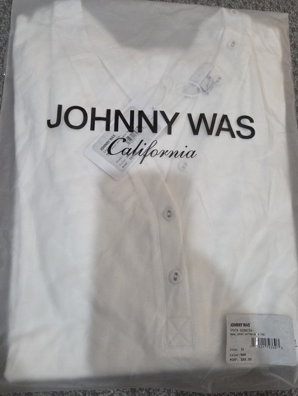 Calme Johnny Was‎ Modal Jersey Button Neck Tee Top Women 3X NWT Comfy Soft White